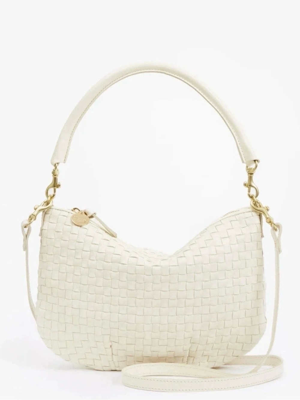 Clare V. Petit Moyen Messenger Bag Cream Woven Checker